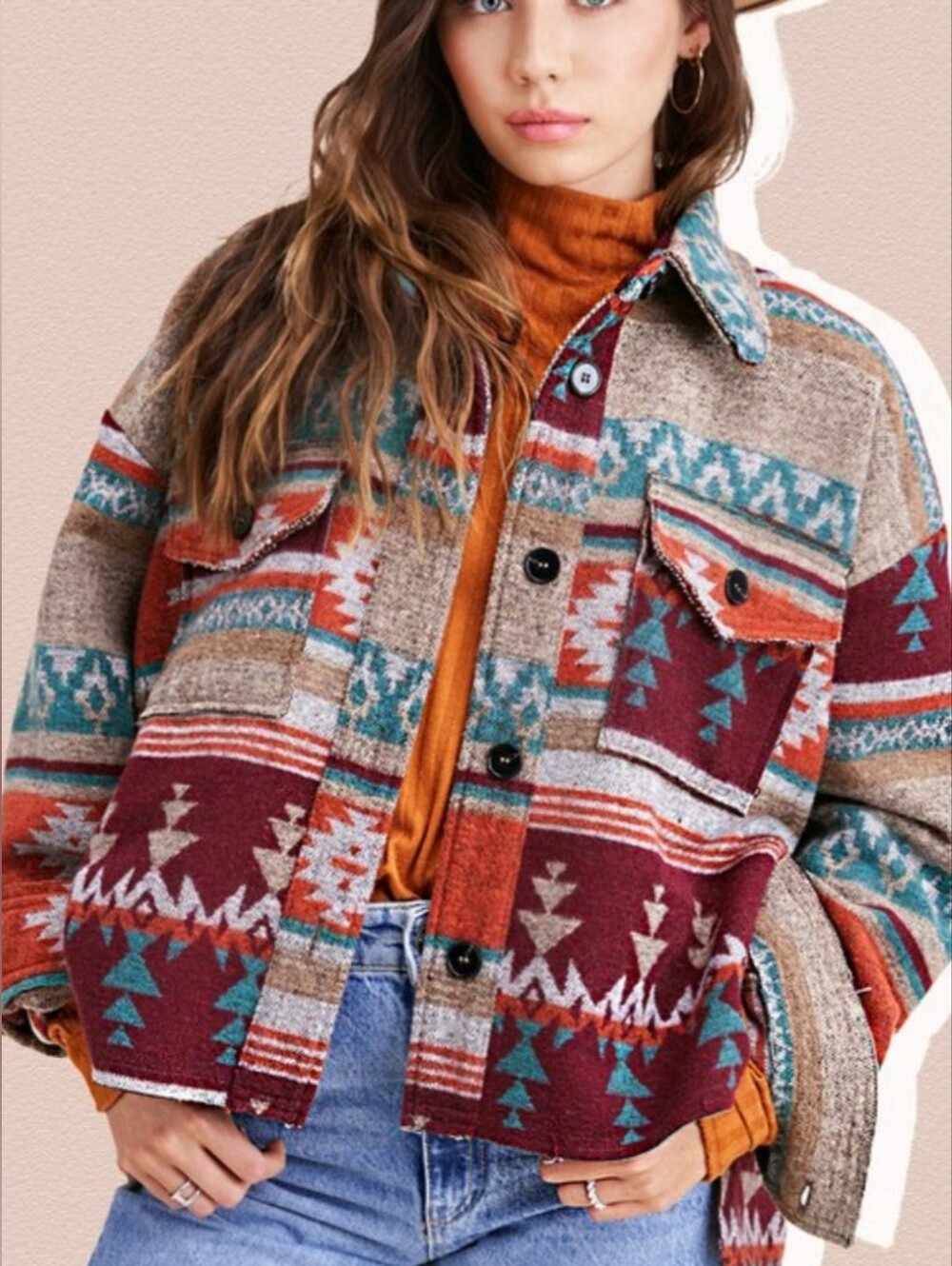 NWOT ** La Miel Aztec Print Shacket - Size Large